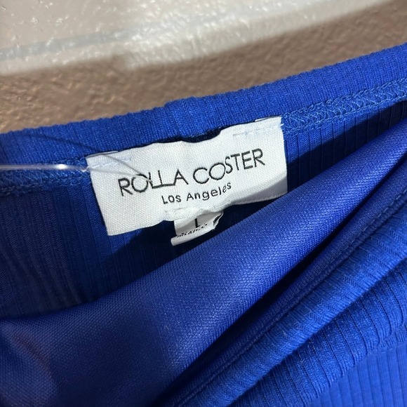 Rolla Coaster Bodycon Dress Cutout Strapless Ribbed Royal Blue Size L - Picture 4 of 5